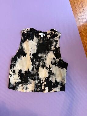 Cotton Citizen Black & Cream Tie-Dye Ribbed Crop Tank